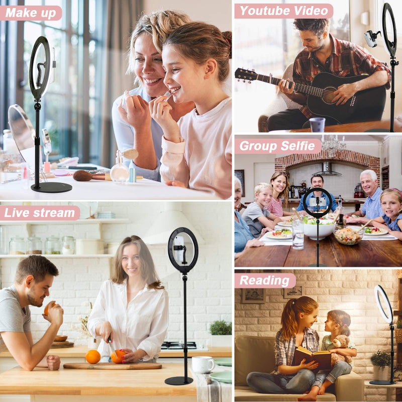 Xeneo 10" Desktop Selfie Ring Light with Stand and Phone Holder for iPhone Android, 3 Light Modes Dimmable LED Ringlight for YouTube/Video Shooting/Streaming/Makeup with Remote Shutter - Image 5